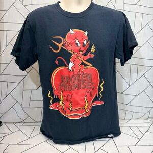 Broken Promises T-Shirt Medium Black Hot Stuff Devil Graphic Burn Me Tee